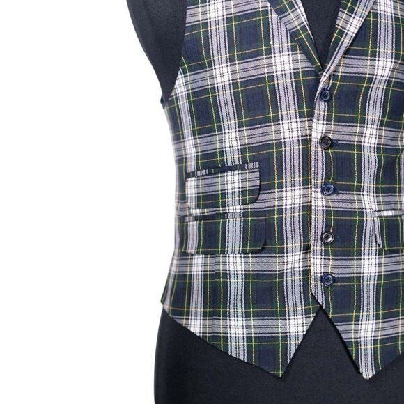 Mens Vest 40R Tartan Plaid Blue Green White Waistcoat Preppy Casual Formal Party - Picture 6 of 10